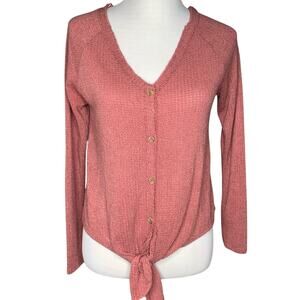 Sienna Sky Waffle Knit Tie Front Thermal Top Sz Small NWOT